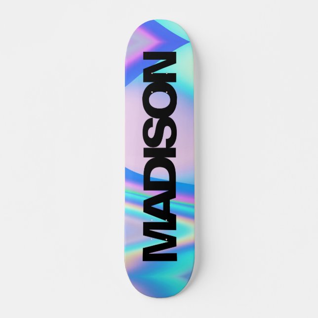 Personalised Skateboard Name Black Holographic (Front)
