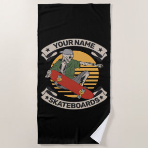 Personalised Skateboard Nose Grab Skeleton Skater Beach Towel