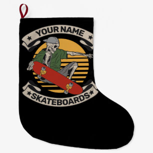 Personalised Skateboard Nose Grab Skeleton Skater  Large Christmas Stocking