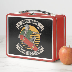 Personalised Skateboard Nose Grab Skeleton Skater  Metal Lunch Box
