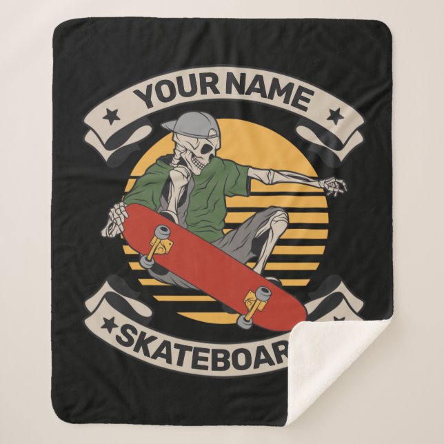 Personalised Skateboard Nose Grab Skeleton Skater  Sherpa Blanket (Front)