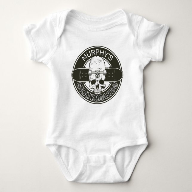 Personalised Skater NAME Skull Skateboarding Skate Baby Bodysuit (Front)