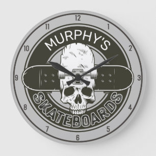 Personalised Skater NAME Skull Skateboarding Skate Large Clock