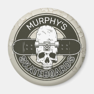 Personalised Skater NAME Skull Skateboarding Skate Magnet