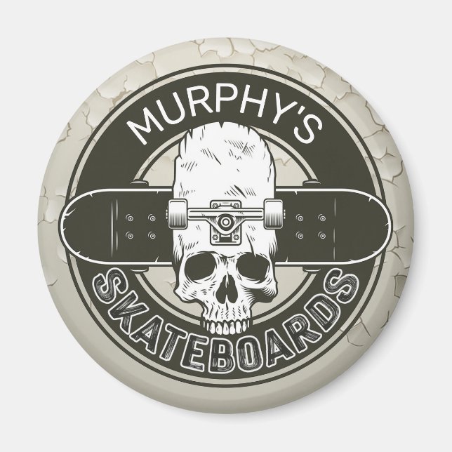 Personalised Skater NAME Skull Skateboarding Skate Magnet (Front)