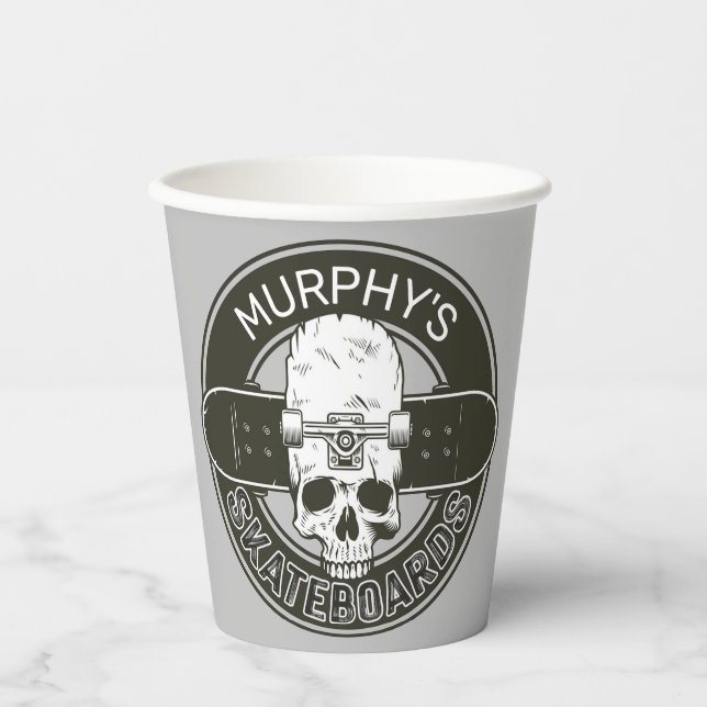 Personalised Skater NAME Skull Skateboarding Skate Paper Cups (Front)