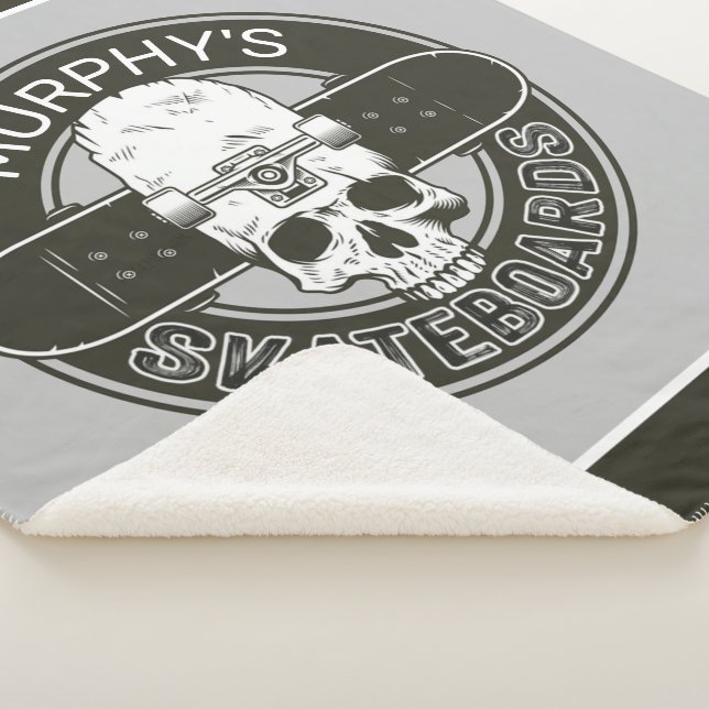 Personalised Skater NAME Skull Skateboarding Skate Sherpa Blanket (3/4)