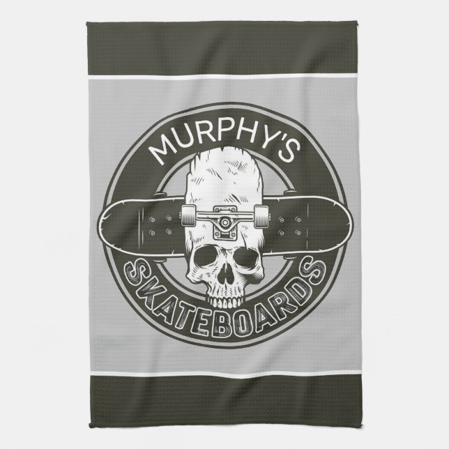Personalised Skater NAME Skull Skateboarding Skate Tea Towel (Vertical)