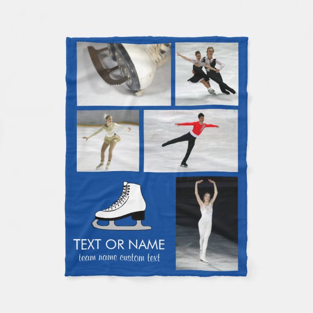 Personalised Skating Photo Collage Skater's Name Fleece Blanket (Front)