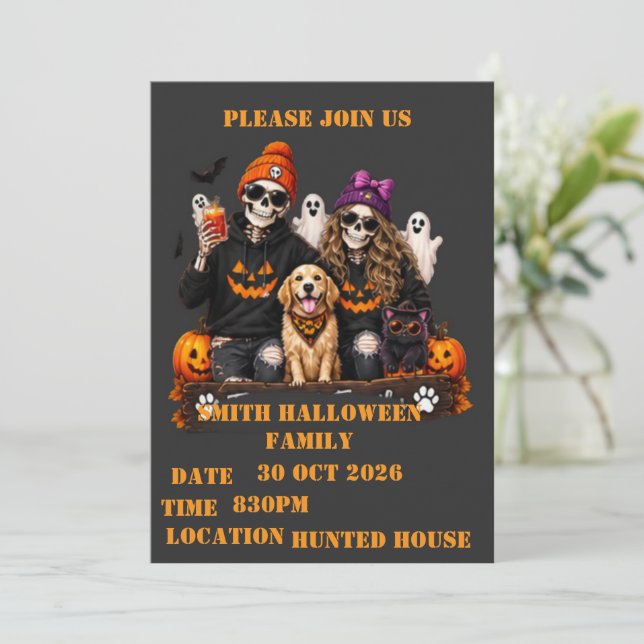 Personalised Skeleton Halloween Stay Spooky  Invitation (Standing Front)