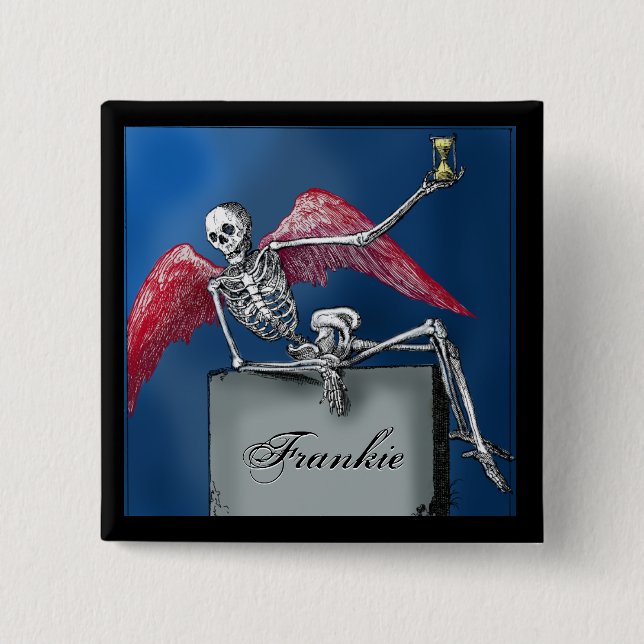 Personalised Skeleton on Tomb Halloween Party 15 Cm Square Badge (Front)