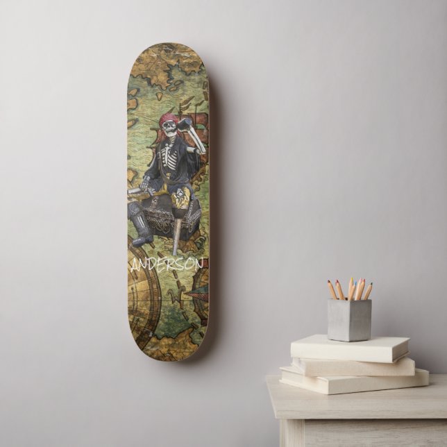 Personalised  SKELETON PIRATE HERO Skateboard (Wall Art)