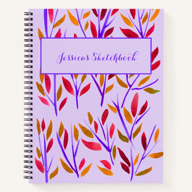 Personalised Sketchbook Watercolor Purple Orange Notebook (Front)