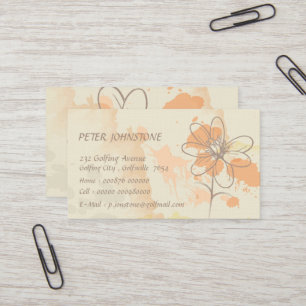Personalised Sketched Floral on Watercolor Splats Business Card