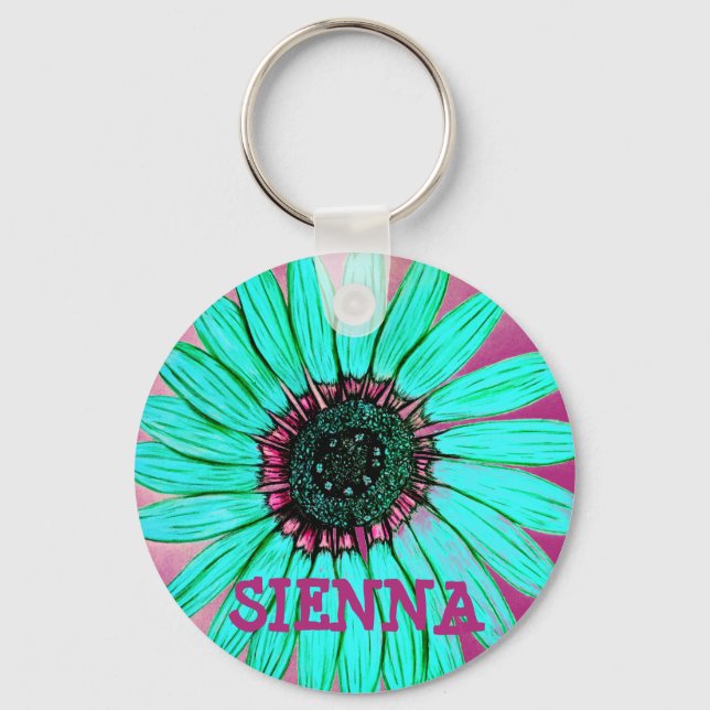 Personalised Sketched Flower Key Ring (Front)