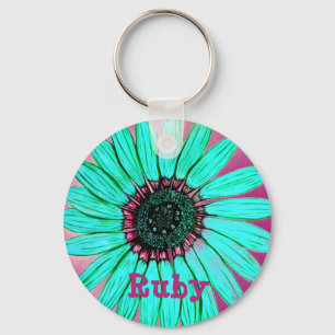 Personalised Sketched Flower Key Ring