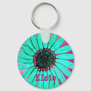 Personalised Sketched Flower Key Ring