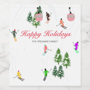 Personalised Ski Holidays Illustration Wine Label