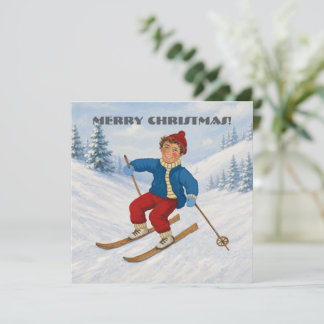 Personalised Skier Christmas Flat Card