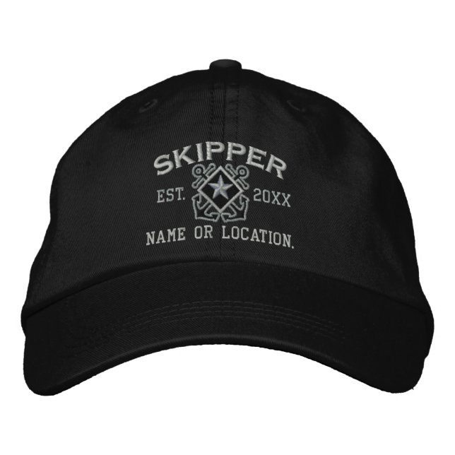 Personalised Skipper Nautical Star Embroidery Embroidered Hat (Front)