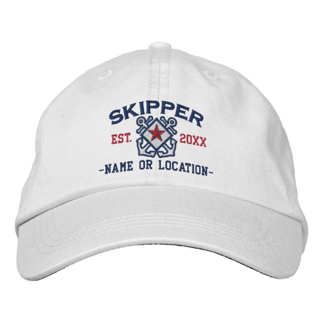 Personalised Skipper Nautical Star Embroidery Embroidered Hat (Front)