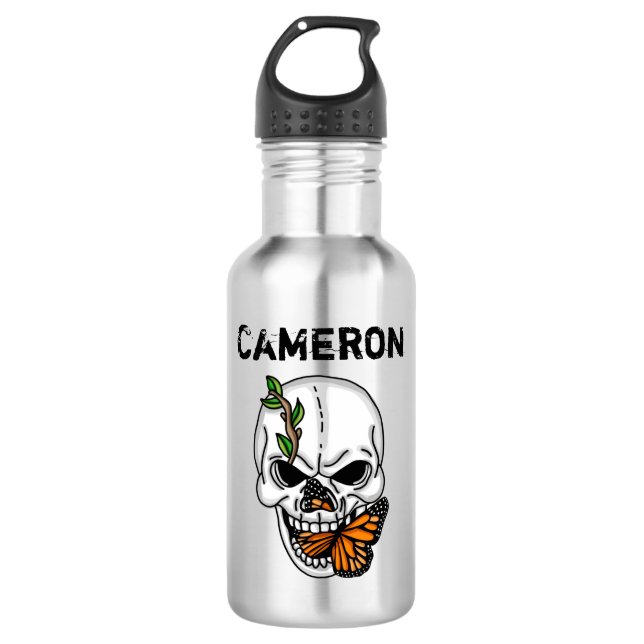 Personalised  Skull and Monarch Butterfly  532 Ml Water Bottle (Front)