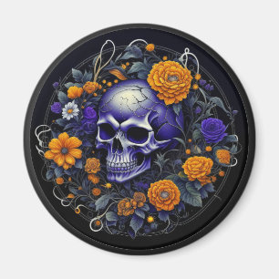 Personalised Skull and Orange Flowers AI art Magnet