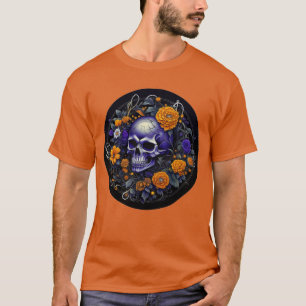 Personalised Skull and Orange Flowers AI art T-Shirt