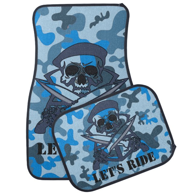 Personalised Skull Beret Blue Grey Camouflage Camo Car Mat (Set)
