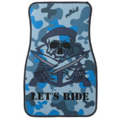 Personalised Skull Beret Blue Grey Camouflage Camo Car Mat (Front)