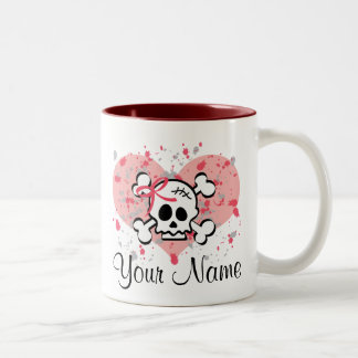 Personalised Skull Mug Pink Bow Heart