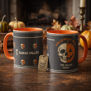 Personalised Skull Pumpkin Family Name Halloween Mug