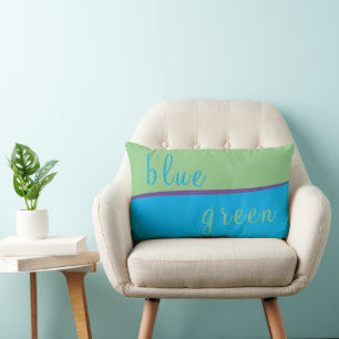 Personalised Sky Blue and Sage Green Waves Lumbar Cushion