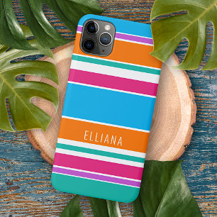 Personalised Sky Blue Hot Pink Orange Stripe Case-Mate iPhone Case