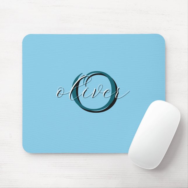 Personalised Sky Blue Monogram Initial and Name Mouse Pad (With Mouse)