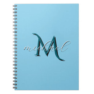 Personalised Sky Blue Monogram Initial and Name Notebook