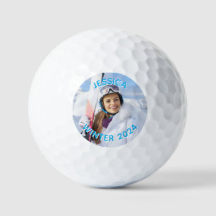 Personalised Sky Blue Text Family Photo Golf Balls