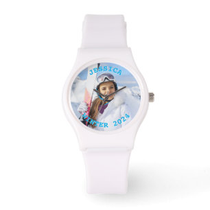 Personalised Sky Blue Text Family Photo Watch