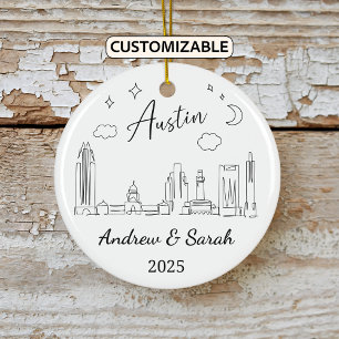 Personalised Skyline Austin Ornament, Texas Ceramic Tree Decoration