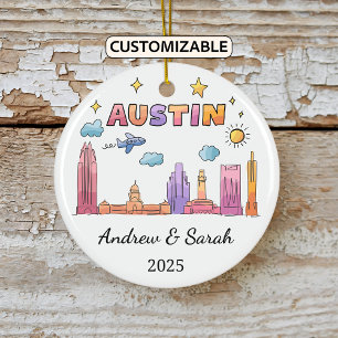 Personalised Skyline Austin Ornament, Texas Ceramic Tree Decoration
