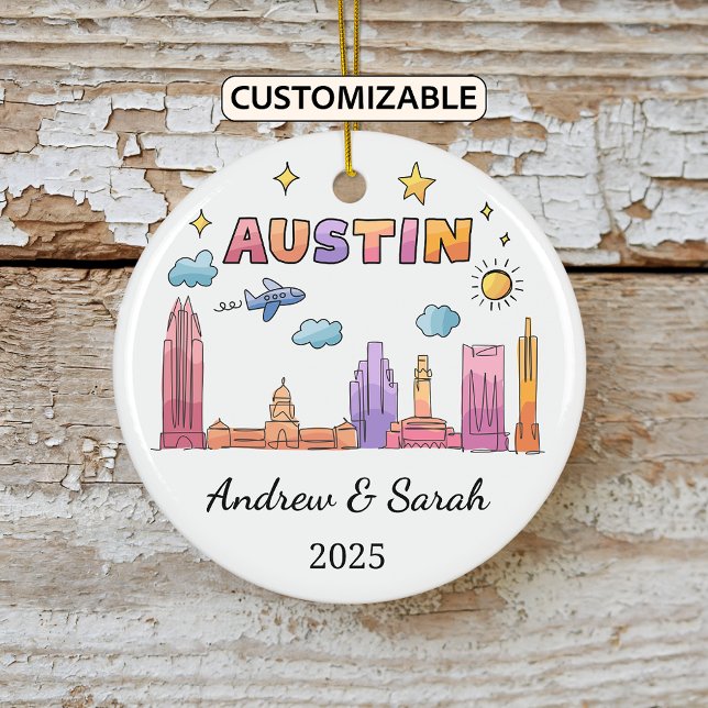 Personalised Skyline Austin Ornament, Texas Ceramic Tree Decoration (Creator Uploaded)