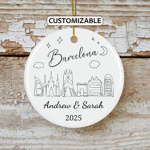 Personalised Skyline Barcelona Ornament, Spain Ceramic Tree Decoration