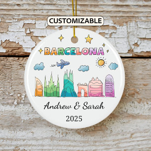 Personalised Skyline Barcelona Ornament, Spain Ceramic Tree Decoration