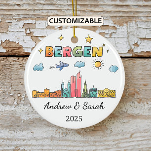 Personalised Skyline Bergen Ornament, Norway Ceramic Tree Decoration