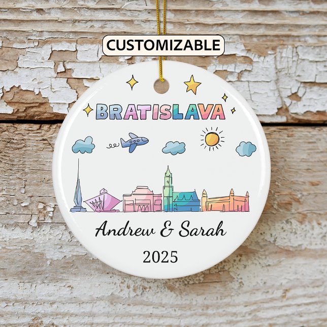 Personalised Skyline Bratislava Ornament, Slovakia Ceramic Tree Decoration (Creator Uploaded)