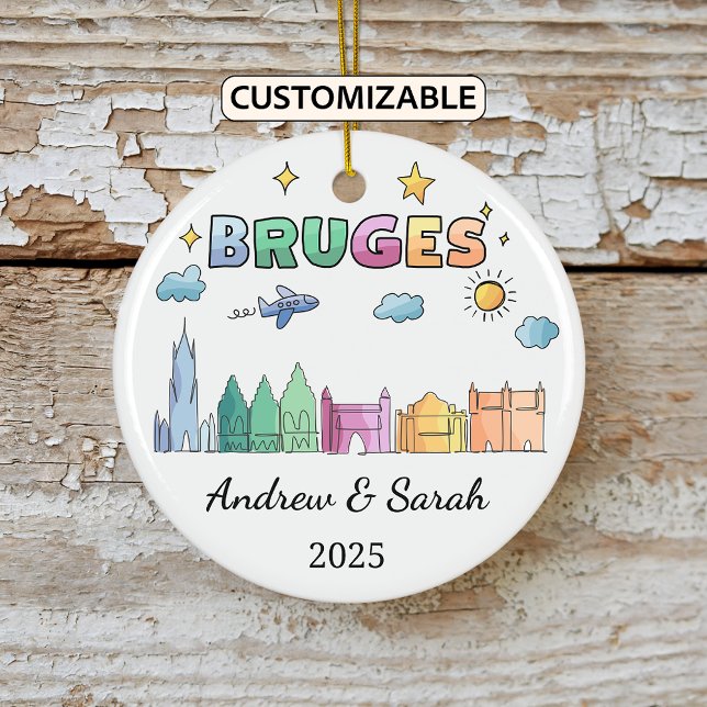 Personalised Skyline Bruges Ornament, Belgium Ceramic Tree Decoration (Creator Uploaded)