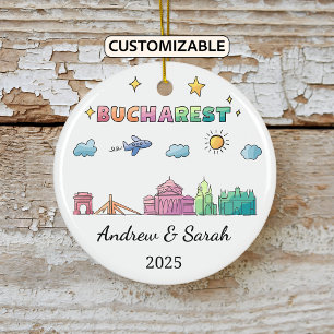 Personalised Skyline Bucharest Ornament, Romania Ceramic Tree Decoration