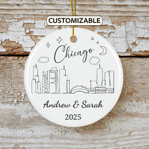 Personalised Skyline Chicago Ornament, Illinois Ceramic Tree Decoration