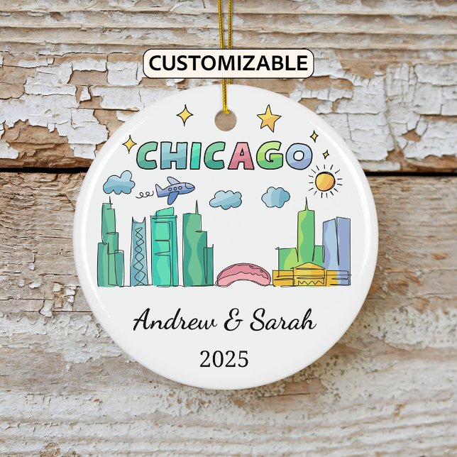 Personalised Skyline Chicago Ornament, Illinois Ceramic Tree Decoration (Creator Uploaded)