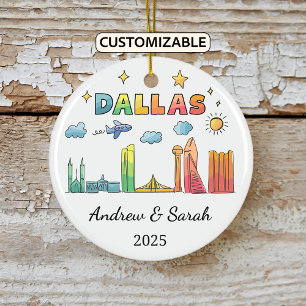 Personalised Skyline Dallas Ornament, Texas Ceramic Tree Decoration